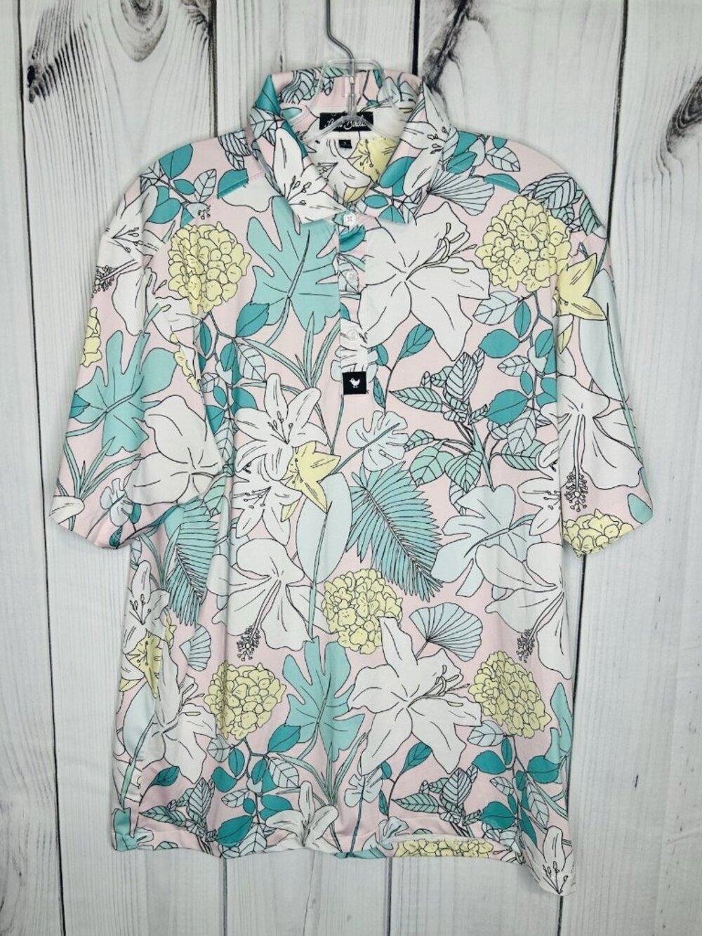 Bad Birdie Polo Shirt Men's Sz L Hawaiian Floral Golf Performance Stretch